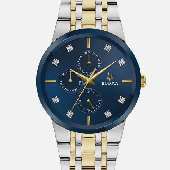 Bulova Men's Day Date 40mm Diamond Silver Gold Watch - Picture 1 of 4